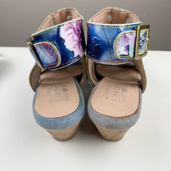 Spring Step L'Artiste Flourisha Caged Sandals Heels Blue Pink Womens 37 US 6.5 7 - Picture 9 of 11